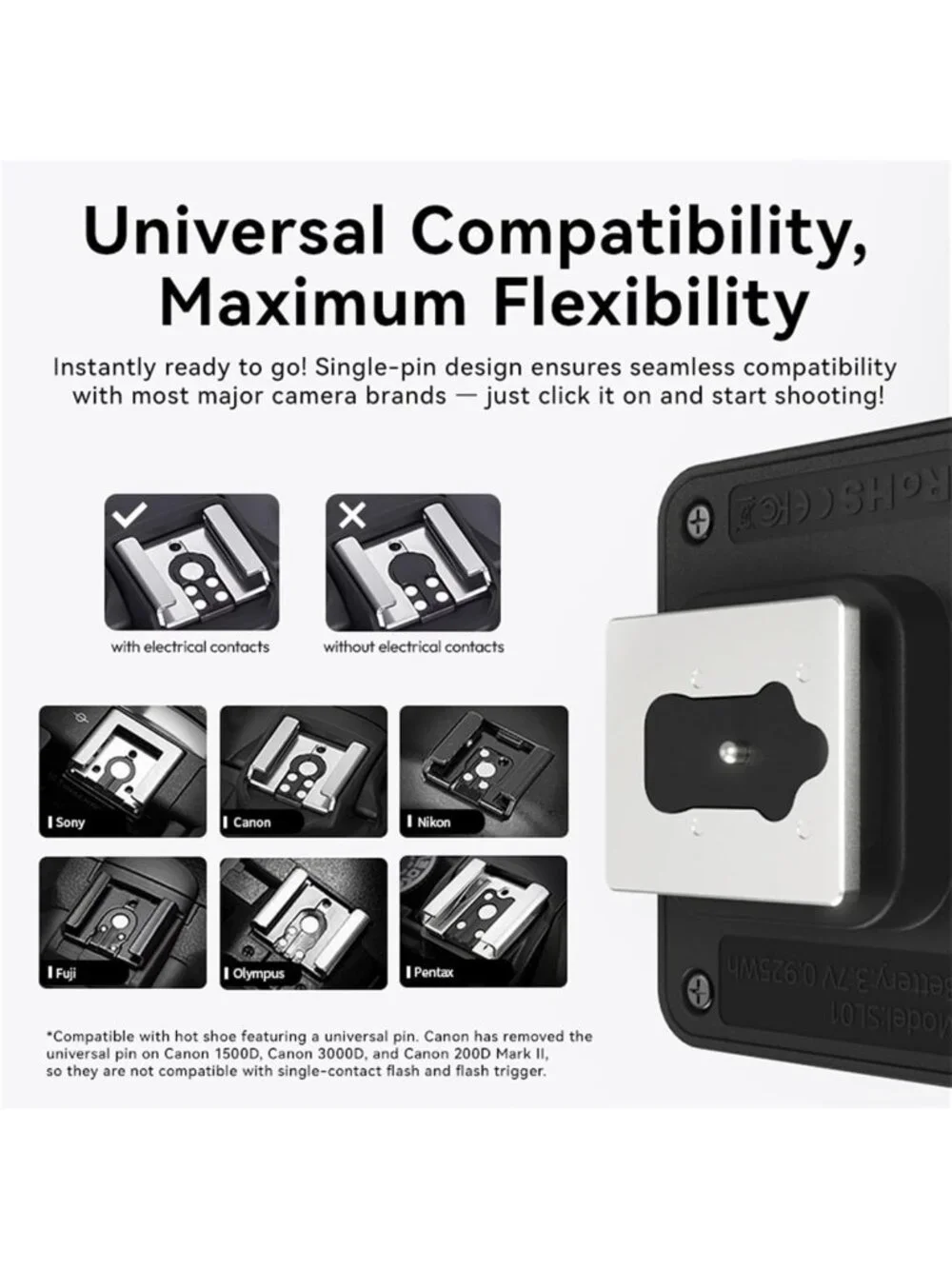 Mini Flash Speedlite & Video Light for DSLR Cameras - GN8, 6500K, Adjustable